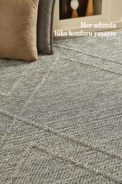 İskandinav Tasarım ZigZag Desenli Gri Halı Salon Halısı Mutfak Halısı Yolluk Paspas Dış Mekan Halı