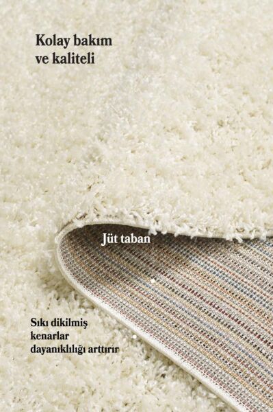 Tek Renk Desensiz Krem Yumuşak Post Peluş Shaggy Halı Salon Oturma Odası Yolluk Mutfak Halısı