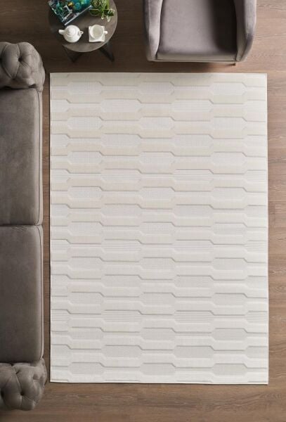 Özel Tasarım Krem Sisal Halı  Kolay Temizlenebilir, Kaymaz Tabanlı Şık Oturma Odası ve Salon Halısı