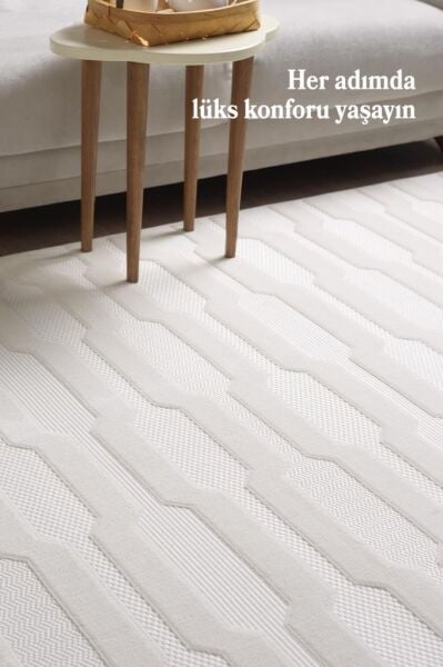 Özel Tasarım Krem Sisal Halı  Kolay Temizlenebilir, Kaymaz Tabanlı Şık Oturma Odası ve Salon Halısı