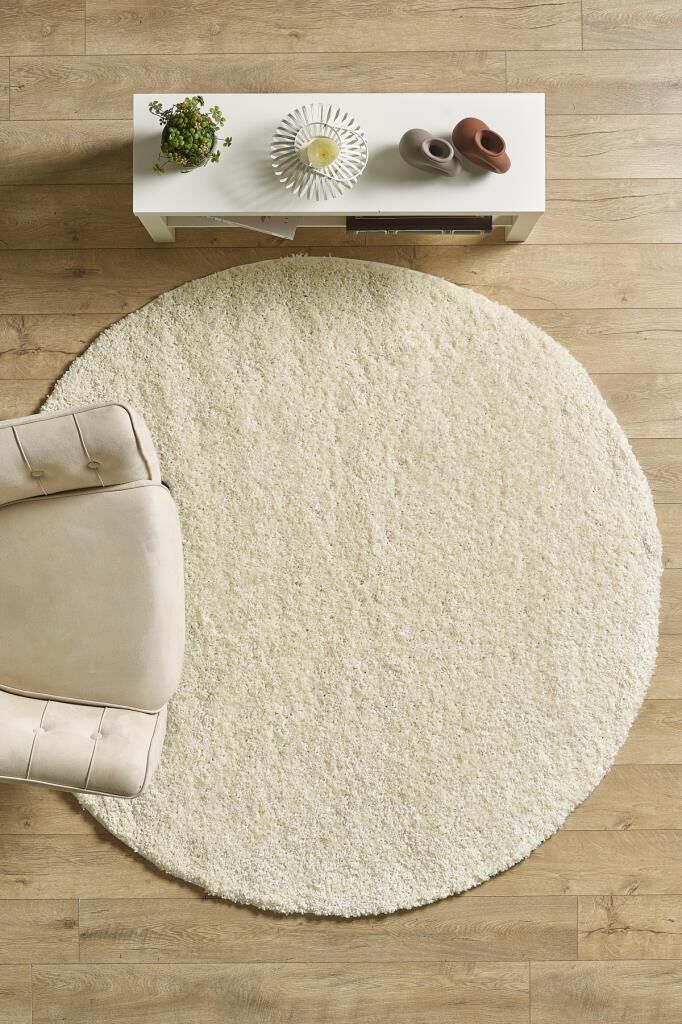 Tek Renk Desensiz Krem Yuvarlak Yumuşak Post Peluş Shaggy Halı Salon Oturma Odası Yolluk Mutfak Halı