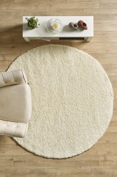 Tek Renk Desensiz Krem Yuvarlak Yumuşak Post Peluş Shaggy Halı Salon Oturma Odası Yolluk Mutfak Halı