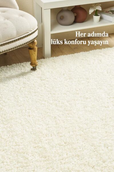 Tek Renk Desensiz Krem Yuvarlak Yumuşak Post Peluş Shaggy Halı Salon Oturma Odası Yolluk Mutfak Halı