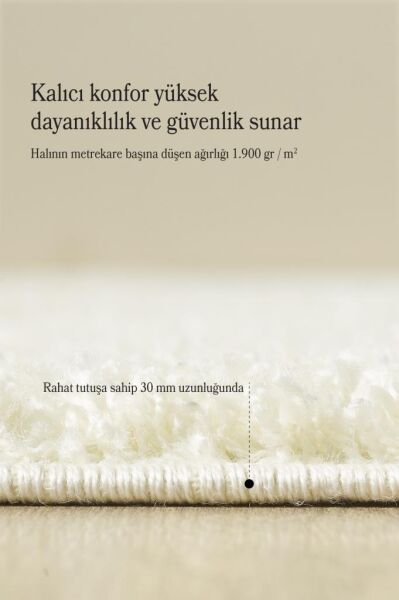 Tek Renk Desensiz Krem Yuvarlak Yumuşak Post Peluş Shaggy Halı Salon Oturma Odası Yolluk Mutfak Halı