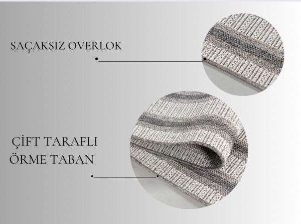 Zigzaglı Çizgili Halı Krem Halı Jüt Çift Taraflı Koridor Mutfak Yolluk Teras Balkon Halısı