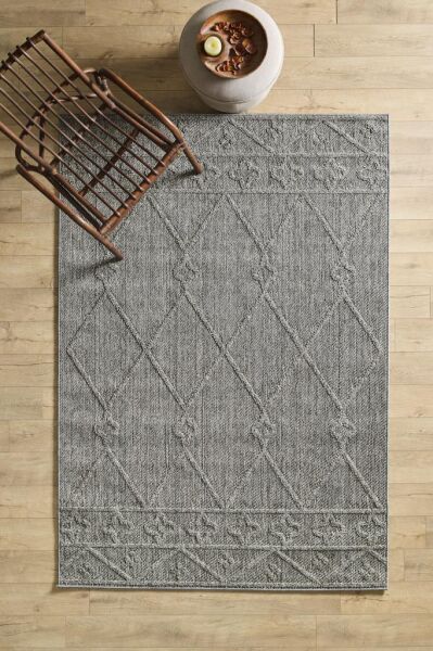 İskandinav Tasarım Boho Desenli Gri Halı Salon Halısı Mutfak Halısı Yolluk Paspas Dış Mekan Halısı