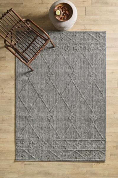 İskandinav Tasarım Boho Desenli Gri Halı Salon Halısı Mutfak Halısı Yolluk Paspas Dış Mekan Halısı
