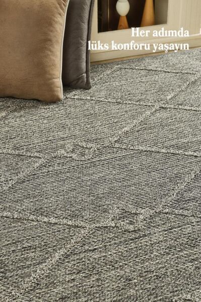 İskandinav Tasarım Boho Desenli Gri Halı Salon Halısı Mutfak Halısı Yolluk Paspas Dış Mekan Halısı