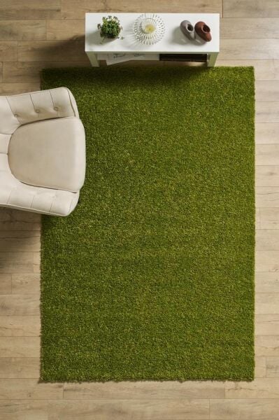 Tek Renk Desensiz Yeşil Yumuşak Post Peluş Shaggy Halı Salon Oturma Odası Yolluk Mutfak Halısı