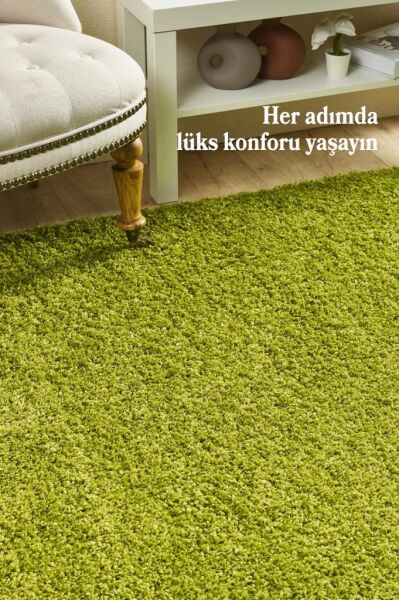 Tek Renk Desensiz Yeşil Yumuşak Post Peluş Shaggy Halı Salon Oturma Odası Yolluk Mutfak Halısı