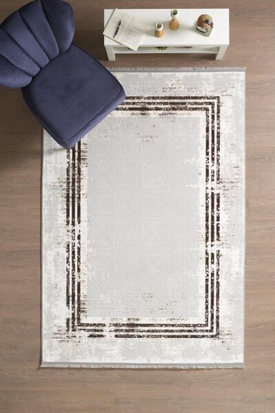 Estetik ve Modern Saçaklı Kahverengi Pamuk Halı Salon Oturma Odası Yolluk Mutfak Koridor Halısı