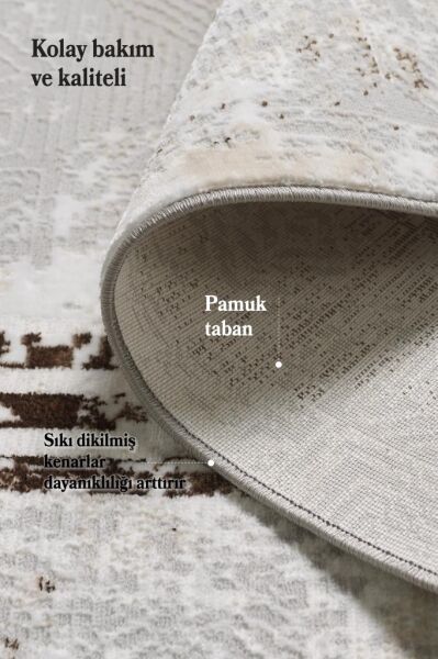 Estetik ve Modern Saçaklı Kahverengi Pamuk Halı Salon Oturma Odası Yolluk Mutfak Koridor Halısı