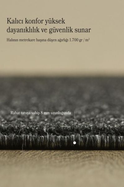 Düz Renk Antrasit Kısa Tüylü Yuvarlak Kaymaz Taban Halı Yolluk Salon Koridor Mutfak Halısı