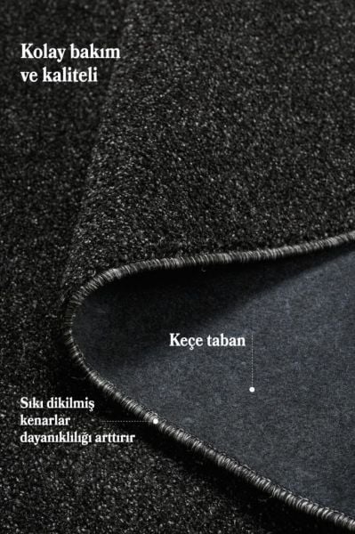 Düz Renk Antrasit Kısa Tüylü Yuvarlak Kaymaz Taban Halı Yolluk Salon Koridor Mutfak Halısı