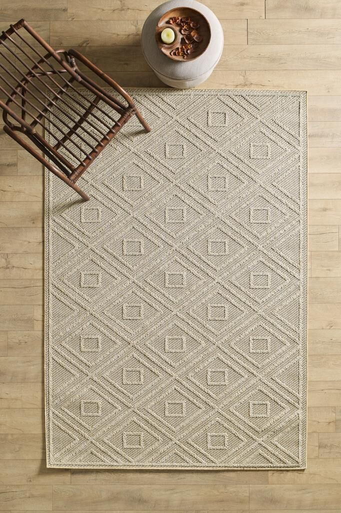 İskandinav Tasarım Geometrik Desenli Bej Halı Salon Halısı Mutfak Halısı Yolluk Dış Mekan Halı