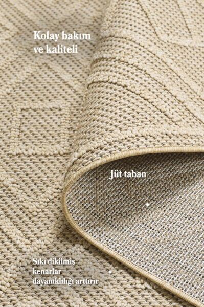 İskandinav Tasarım Geometrik Desenli Bej Halı Salon Halısı Mutfak Halısı Yolluk Dış Mekan Halı