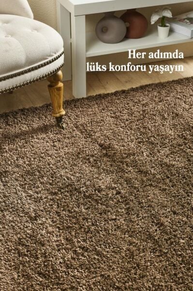 Tek Renk Desensiz Kahverengi Yumuşak Post Peluş Shaggy Halı Salon Oturma Odası Yolluk Mutfak Halısı