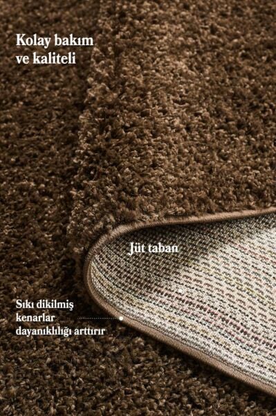 Tek Renk Desensiz Kahverengi Yumuşak Post Peluş Shaggy Halı Salon Oturma Odası Yolluk Mutfak Halısı