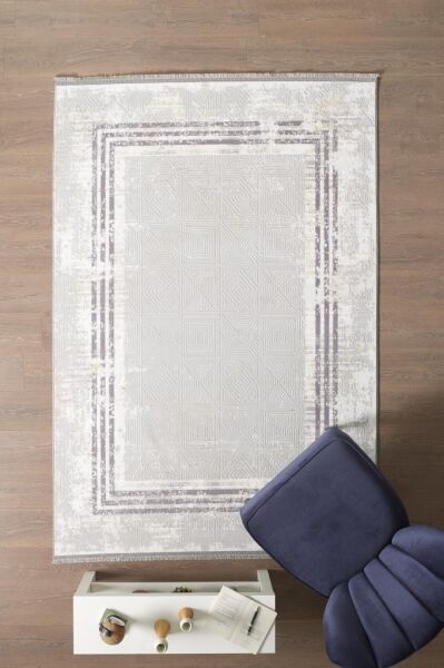 Modern Tasarımlı Saçaklı Gri Pamuk Halı Salon Oturma Odası Yolluk Mutfak Koridor Halısı