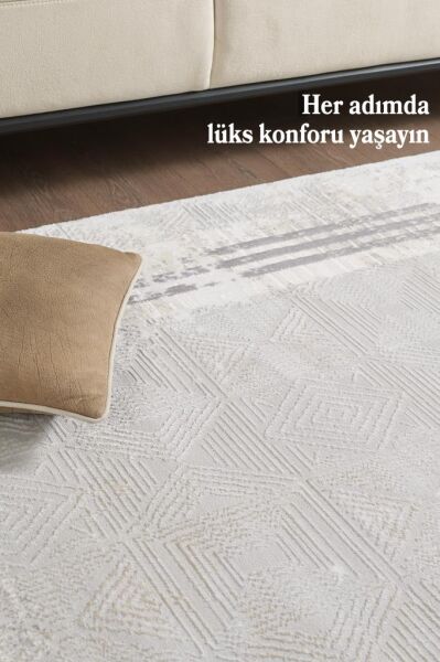 Modern Tasarımlı Saçaklı Gri Pamuk Halı Salon Oturma Odası Yolluk Mutfak Koridor Halısı