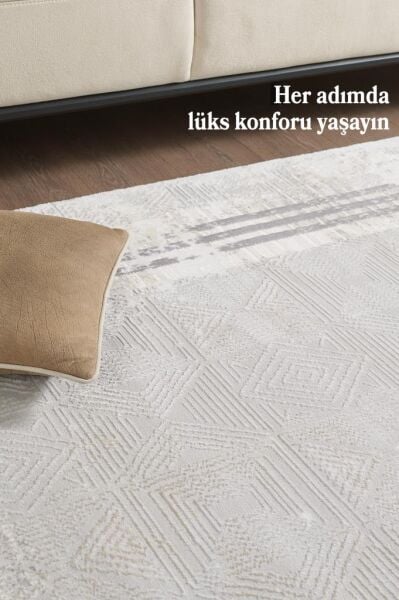 Modern Tasarımlı Saçaklı Gri Pamuk Halı Salon Oturma Odası Yolluk Mutfak Koridor Halısı