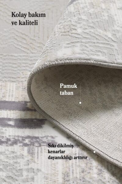 Modern Tasarımlı Saçaklı Gri Pamuk Halı Salon Oturma Odası Yolluk Mutfak Koridor Halısı