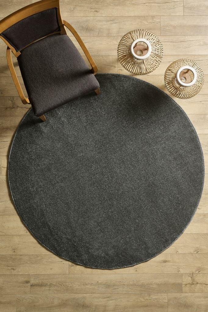 Düz Renk Gri Kısa Tüylü Yuvarlak Kaymaz Taban Halı Yolluk Salon Koridor Mutfak Halısı