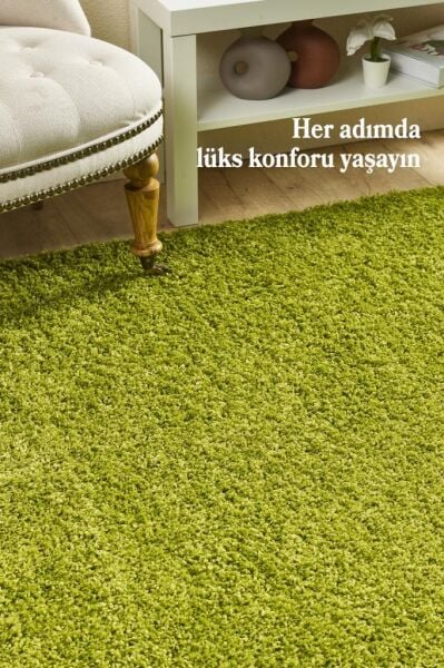 Halı Yüksek Tüylü Düz Yeşil Kabarık Uzun Tüylü Shaggy Oturma Odası Halı-CY_LIFE1500GREEN-Y