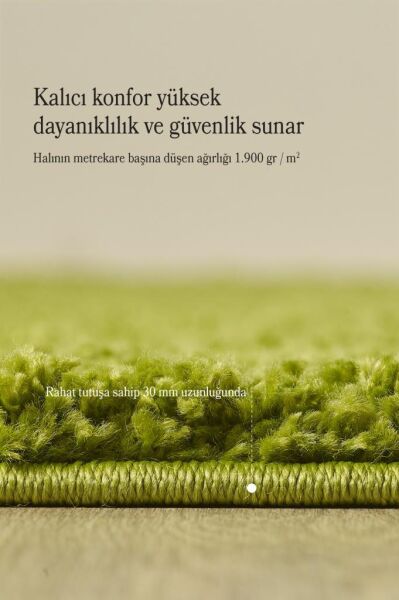 Halı Yüksek Tüylü Düz Yeşil Kabarık Uzun Tüylü Shaggy Oturma Odası Halı-CY_LIFE1500GREEN-Y