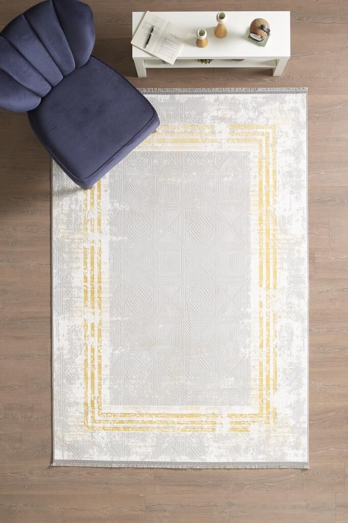 Şık ve Modern Polyester Saçaklı Gold Pamuk Halı Salon Oturma Odası Yolluk Mutfak Koridor Halısı