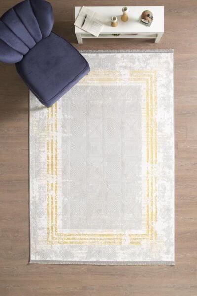 Şık ve Modern Polyester Saçaklı Gold Pamuk Halı Salon Oturma Odası Yolluk Mutfak Koridor Halısı