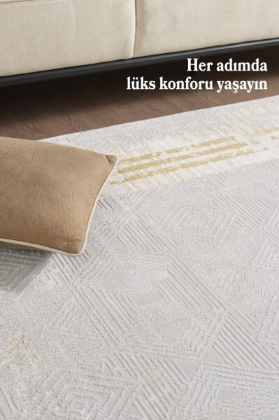 Şık ve Modern Polyester Saçaklı Gold Pamuk Halı Salon Oturma Odası Yolluk Mutfak Koridor Halısı