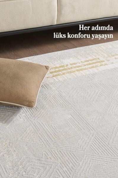 Şık ve Modern Polyester Saçaklı Gold Pamuk Halı Salon Oturma Odası Yolluk Mutfak Koridor Halısı