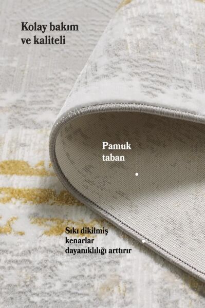 Şık ve Modern Polyester Saçaklı Gold Pamuk Halı Salon Oturma Odası Yolluk Mutfak Koridor Halısı