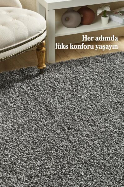 Tek Renk Desensiz Gri Yuvarlak Yumuşak Post Peluş Shaggy Halı Salon Oturma Odası Yolluk Mutfak Halı