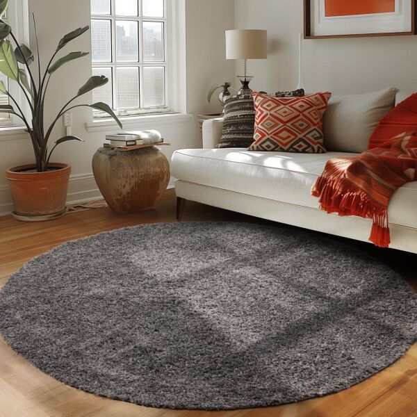 Tek Renk Desensiz Gri Yuvarlak Yumuşak Post Peluş Shaggy Halı Salon Oturma Odası Yolluk Mutfak Halı