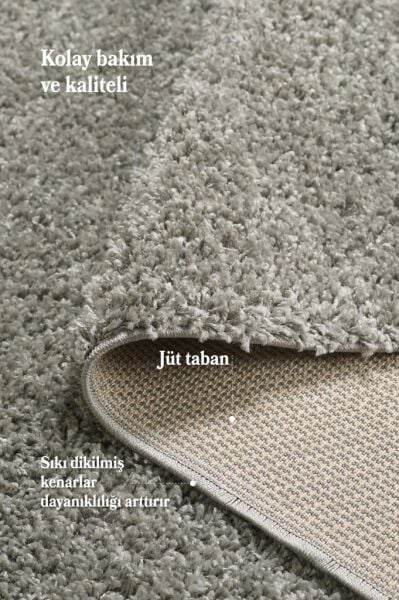 Tek Renk Desensiz Açık Gri Yumuşak Post Peluş Shaggy Halı Salon Oturma Odası Yolluk Mutfak Halısı