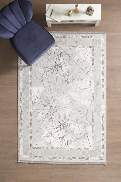 Modern ve Şık Tasarımlı Saçaklı Bej Pamuk Halı Salon Oturma Odası Yolluk Mutfak Koridor Halısı