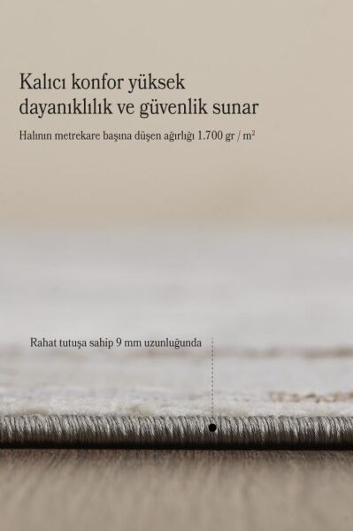 Modern ve Şık Tasarımlı Saçaklı Bej Pamuk Halı Salon Oturma Odası Yolluk Mutfak Koridor Halısı