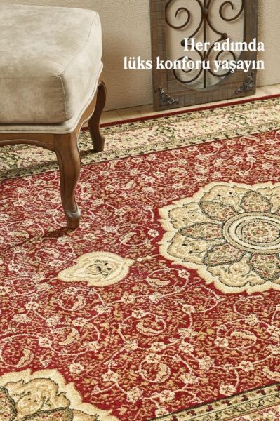 İran Halısı Bordürlü Çiçek Desenli Sık Dokuma Kırmızı Halı Oturma Odası Halısı Salon Halısı