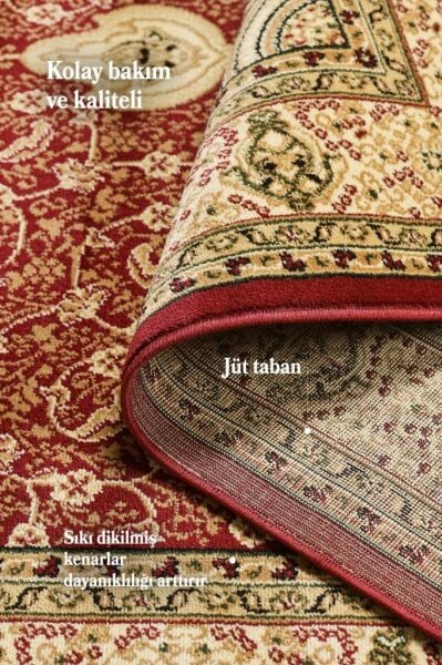 İran Halısı Bordürlü Çiçek Desenli Sık Dokuma Kırmızı Halı Oturma Odası Halısı Salon Halısı