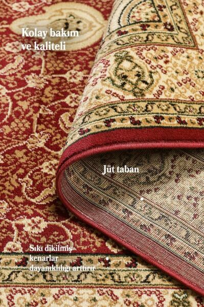 İran Halısı Bordürlü Çiçek Desenli Sık Dokuma Kırmızı Halı Oturma Odası Halısı Salon Halısı