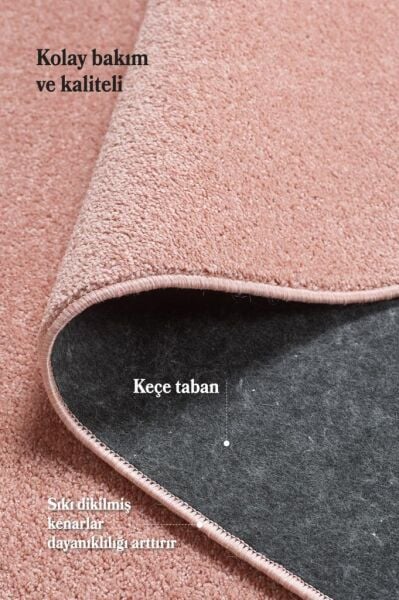 Düz Renk Pembe Kısa Tüylü Dikdörtgen Kaymaz Taban Halı Yolluk Salon Koridor Mutfak Halısı