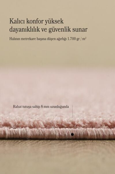 Düz Renk Pembe Kısa Tüylü Dikdörtgen Kaymaz Taban Halı Yolluk Salon Koridor Mutfak Halısı