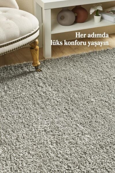 Tek Renk Desensiz Açık Gri Yumuşak Post Peluş Shaggy Halı Salon Oturma Odası Yolluk Mutfak Halısı