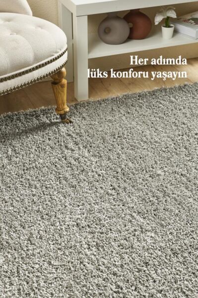 Tek Renk Desensiz Açık Gri Yumuşak Post Peluş Shaggy Halı Salon Oturma Odası Yolluk Mutfak Halısı