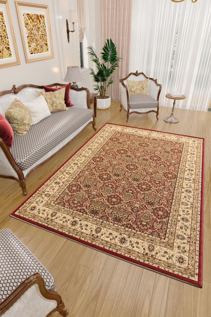 İran Halısı Bordürlü Motifli Sık Dokuma Kırmızı Halı Oturma Odası Halısı Salon Halısı