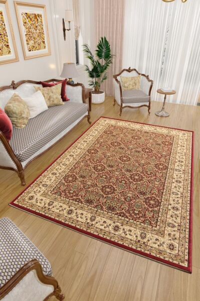 İran Halısı Bordürlü Motifli Sık Dokuma Kırmızı Halı Oturma Odası Halısı Salon Halısı