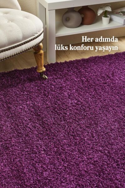 Tek Renk Desensiz Lila Yumuşak Post Peluş Shaggy Halı Salon Oturma Odası Yolluk Mutfak Halısı