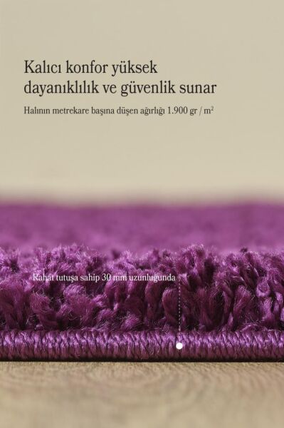Tek Renk Desensiz Lila Yumuşak Post Peluş Shaggy Halı Salon Oturma Odası Yolluk Mutfak Halısı